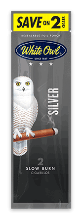 A two stick pouch of Silver flavor White Owl cigarillos.