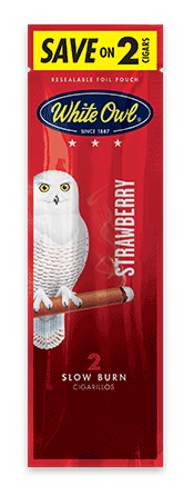 A two stick pouch of Strawberry flavor White Owl cigarillos.