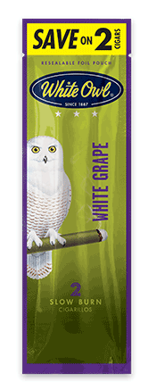 A two stick pouch of White Grape flavor White Owl cigarillos.