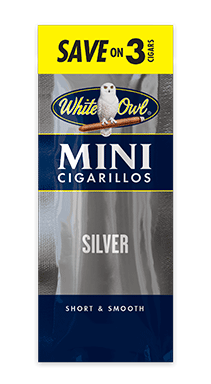 A three stick pouch of Silver flavor White Owl mini cigarillos.
