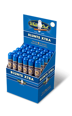 A thirty count upright of Blue Raspberry flavor White Owl Blunt Xtra large tube cigars.