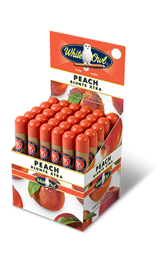 A thirty count upright of Peach flavor White Owl Blunt Xtra large tube cigars.