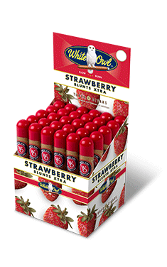 A thirty count upright of Strawberry flavor White Owl Blunt Xtra large tube cigars.