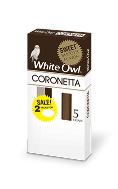 A pack of five Coronetta White Owl cigars.