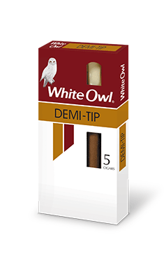 A pack of five Demi-Tip White Owl cigars.