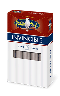 A pack of five Invincible flavor White Owl Large cigars.