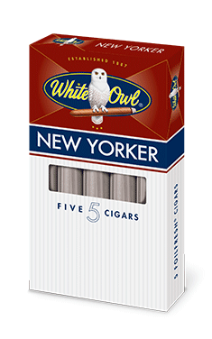 A pack of five New Yorker flavor White Owl Large cigars.